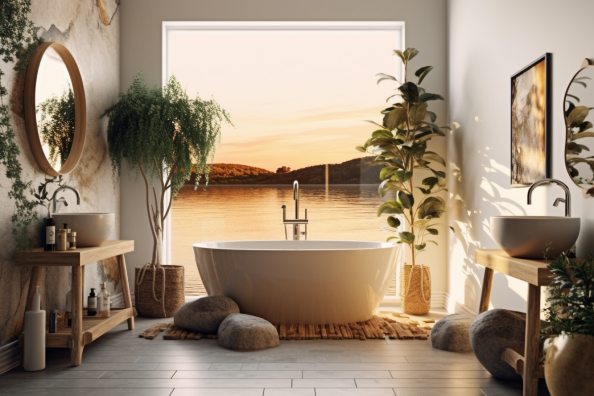 Bathroom with big window Spa-like Atmosphere