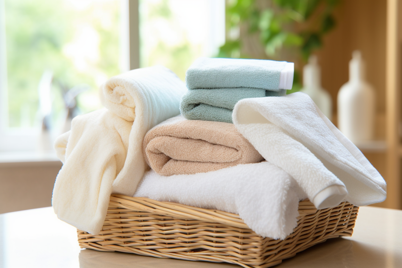 Folded towels in a basket