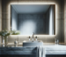 Reflecting beauty A modern, sleek bathroom interior with a large vanity mirror above a sink