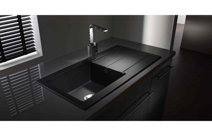 Abode Zero 1B & Drainer Granite Inset Sink - Black Metallic AW3007 - Image 3